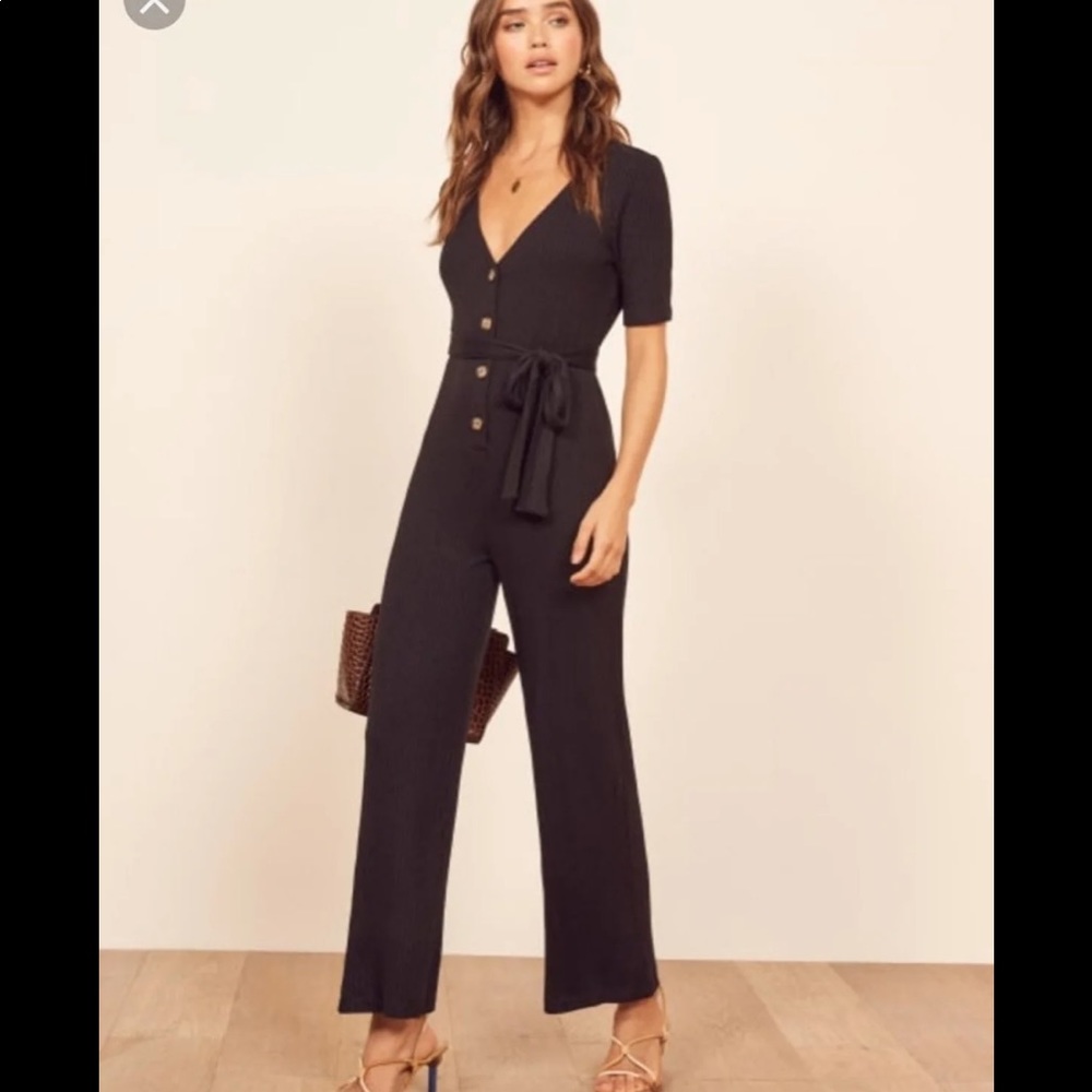 Reformation Black Ribbed Jumpsuit (Size XS Fits S)